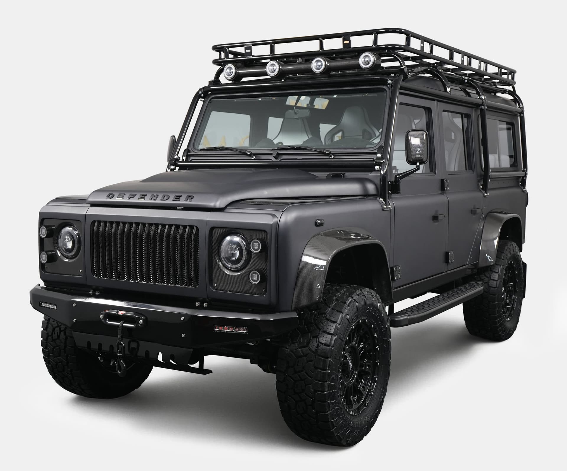 Bespoke Land Rover Defender in matte black with off-road features